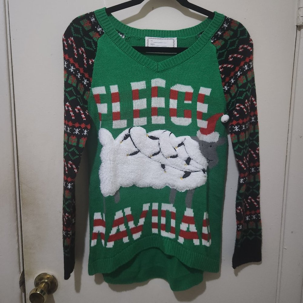 Christmas Sheep Sweater Green/White Size Small